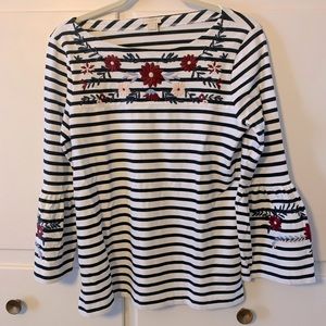 Striped JCrew bell sleeve top
